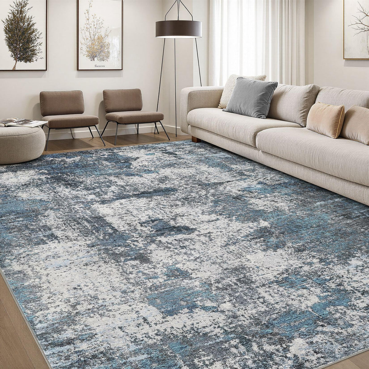 DMOYEST Area Rug Living Room Rugs 5x7 Washable Abstract Beige Blue Carpet