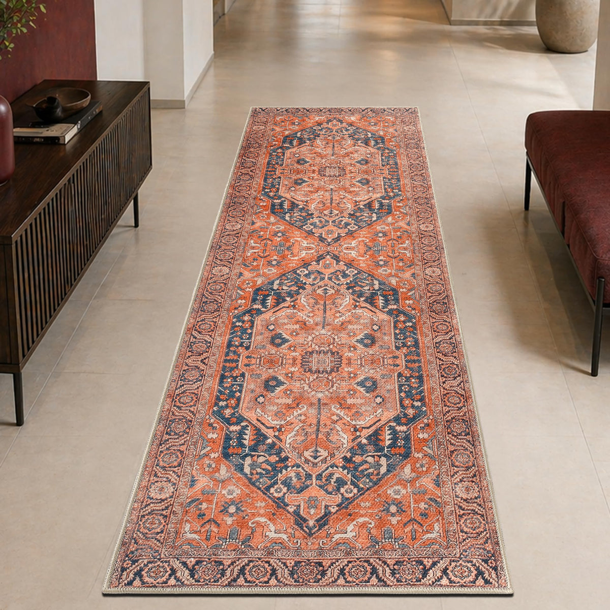 Keen Home Design Vintage Washable Area Rug, Non-Slip Low Pile, 5x7