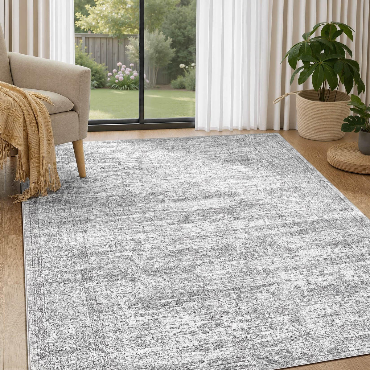 DMOYEST Area Rug Living Room Rugs 5x7 Washable Abstract Beige Blue Carpet