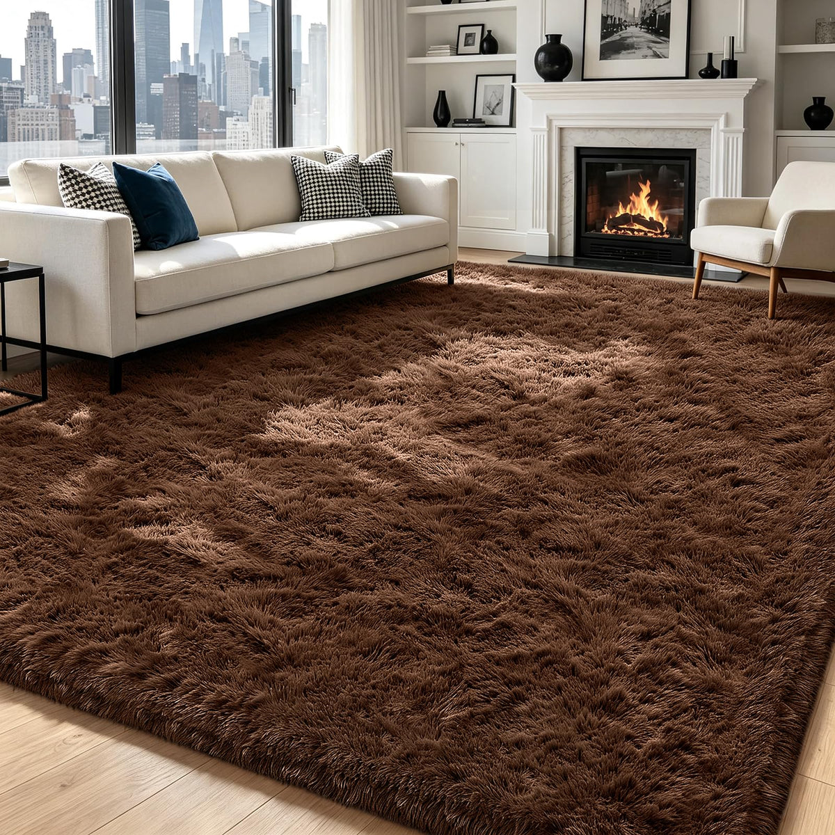 4x6 Beige Rug for Bedroom, Fluffy Shag Area Rug Small Rug Bedroom Carpet