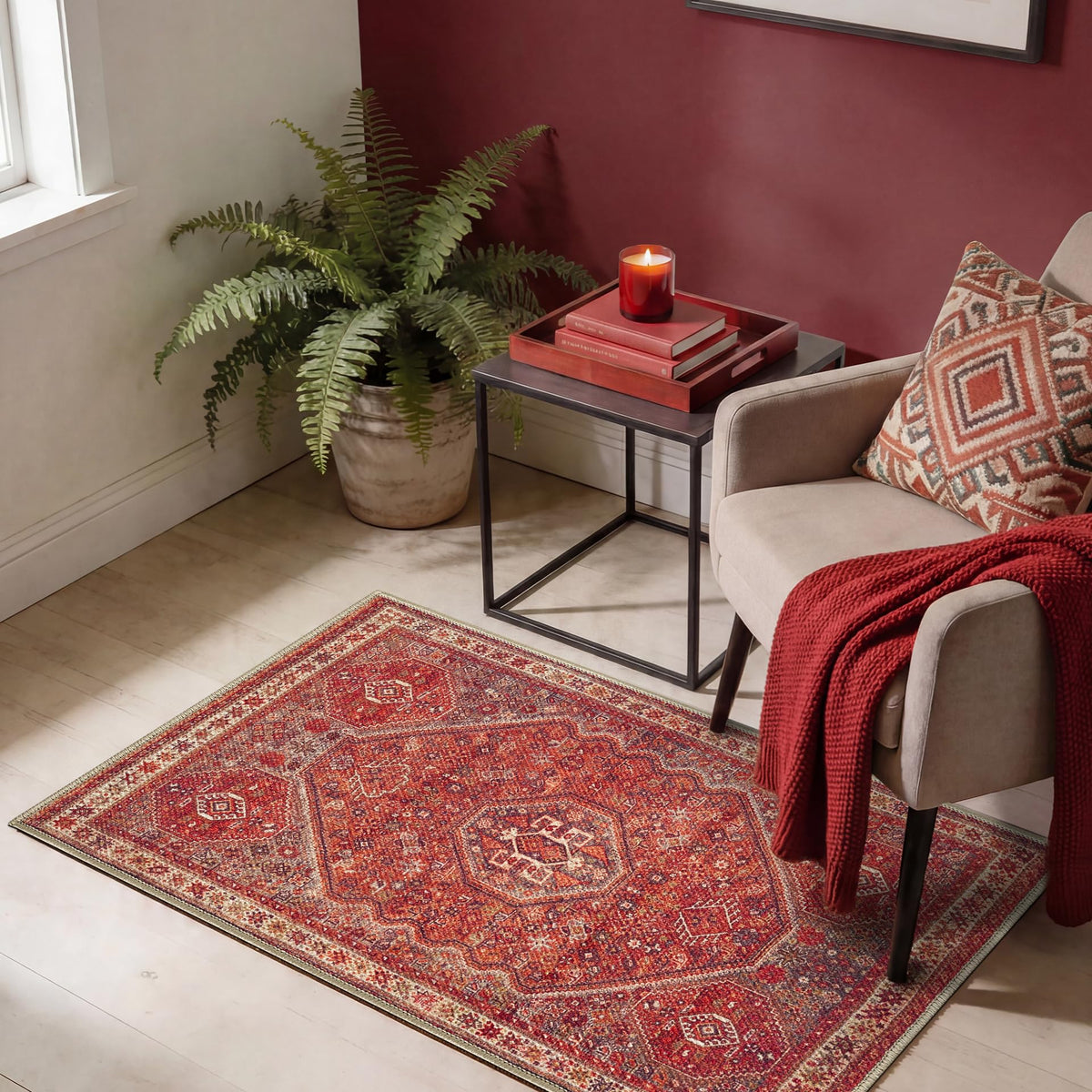 Keen Home Design Vintage Washable Area Rug, Non-Slip Low Pile, 5x7