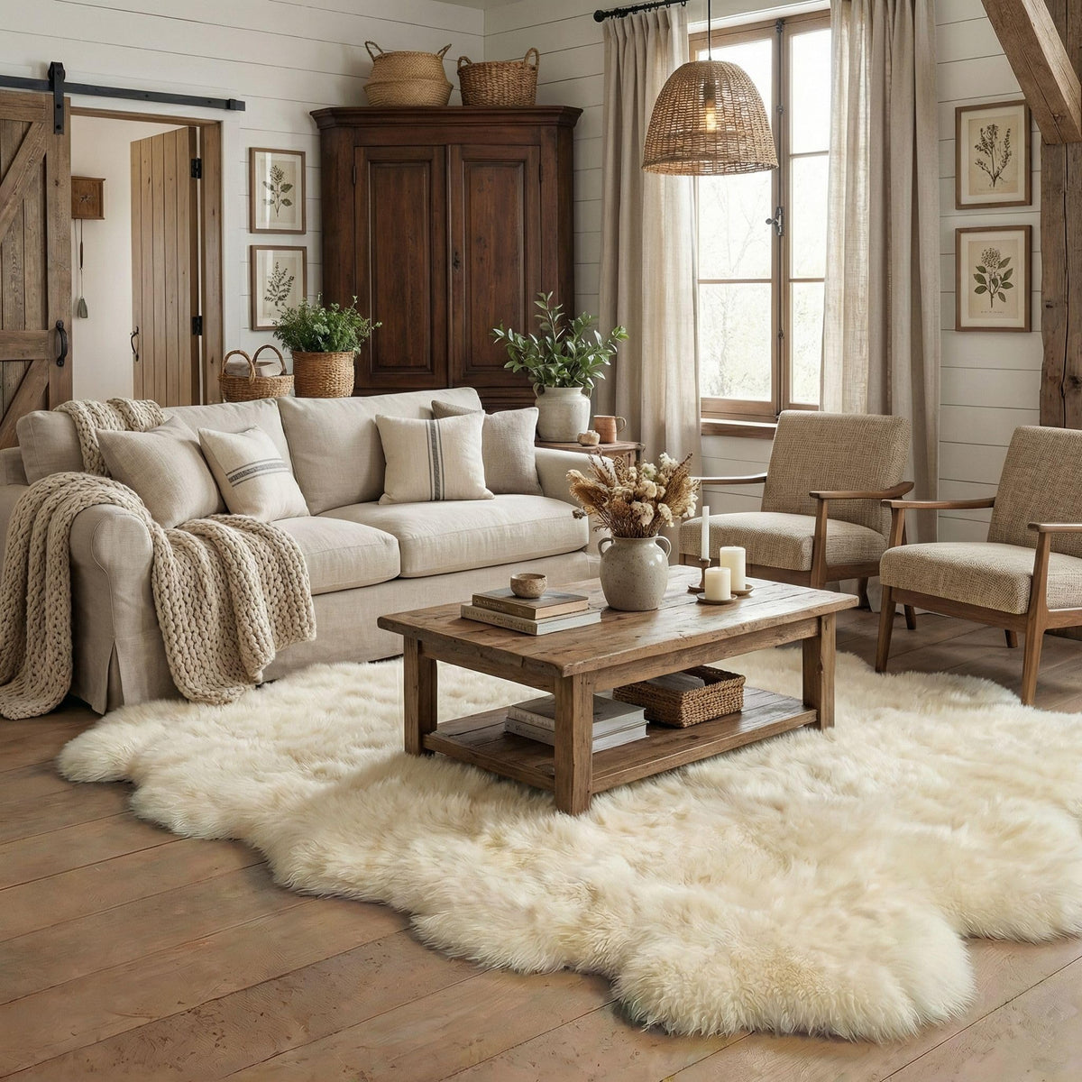 Genuine Sheepskin Rug & Chair Cover Ivory 2X3 Real Fur Throw for Bedroom