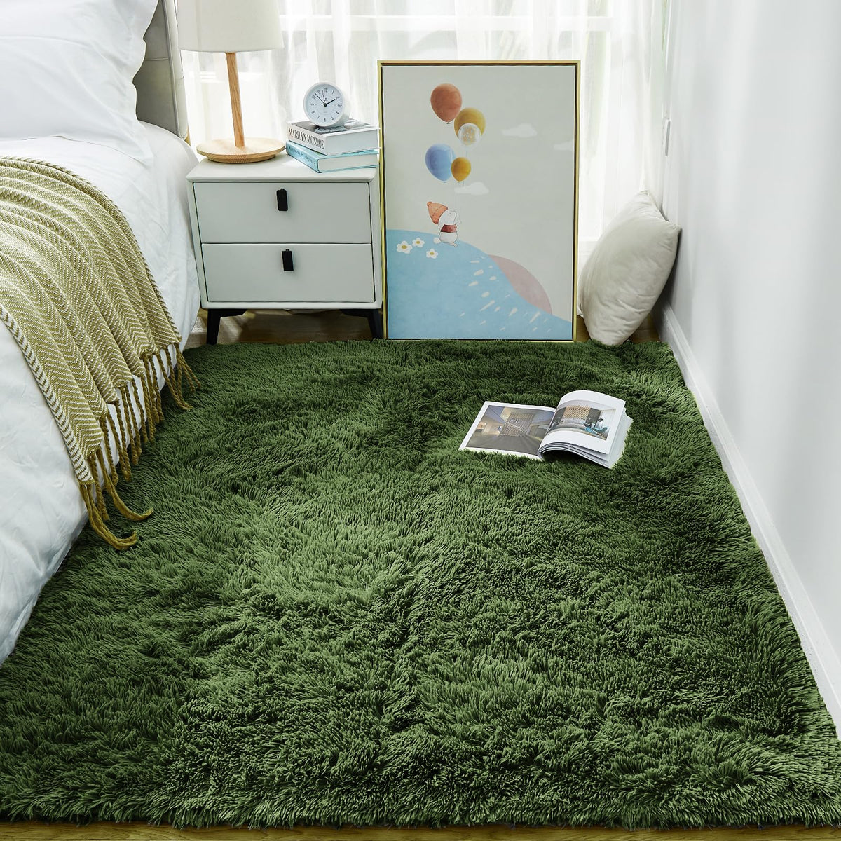 Ophanie Round Rugs 5Ft Ivory Circle Area Rug,Baby Nursery Living Room Bedroom Decor Circular Carpet 5 Foot,Fluffy Fuzzy Shag Plush Cream for Kids Boys Girls Teen with Over 99 pcs Pile fibers