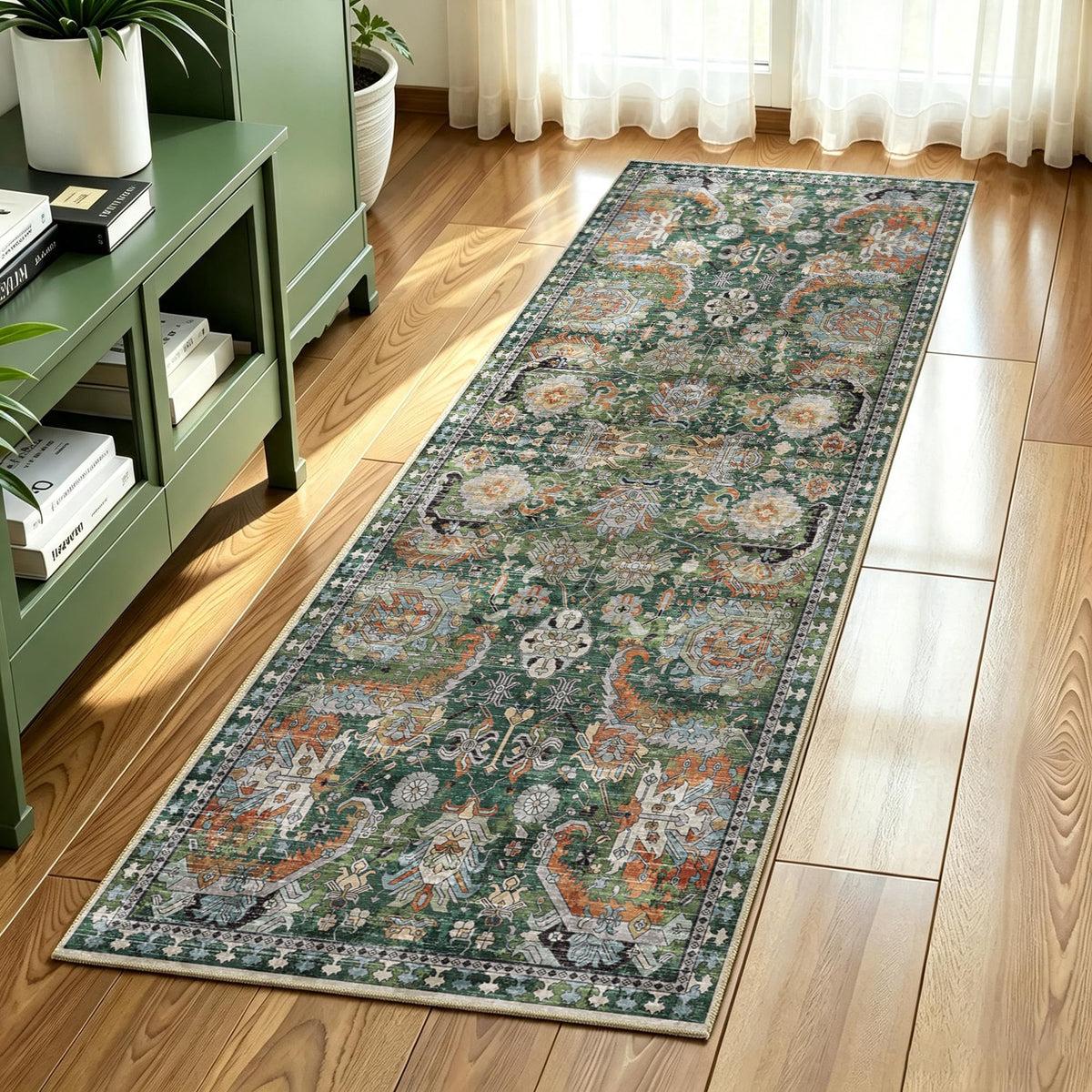 RUGSURE Washable Area Rug - 1/6 Thick - Stain & Water Resistant Non-Slip - Resistant Rug for Living Room, Bedroom, Nursery, Pet & Child Friendly, Vintage Charm Area Rugs (Grey+LightTeal, 3' x 5 ')