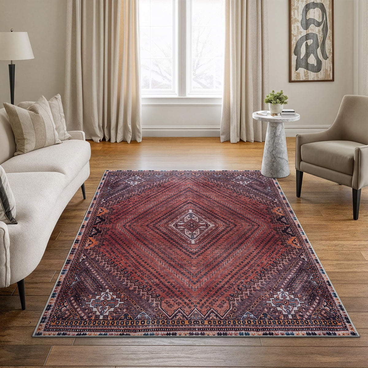 Bloom Rugs Washable Non-Slip 8' x 10' Rug - Gray/Charcoal/Blue Modern Abstract Area Rug for Living Room, Bedroom, Dining Room, and Kitchen - Exact Size: 8' x 10'