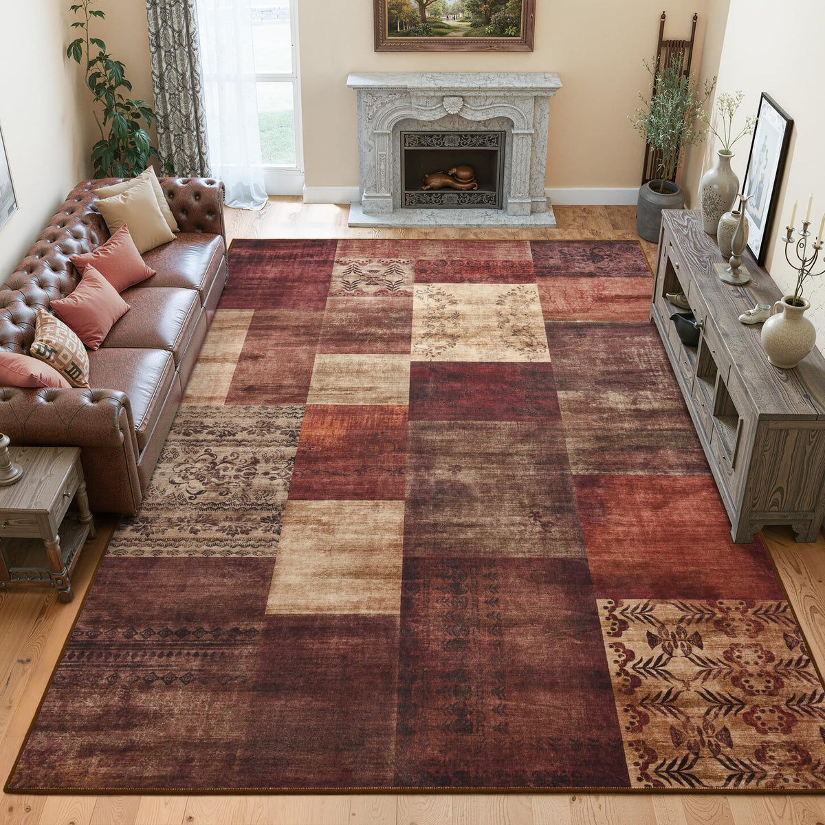 Tepook 4x6 Area Rugs for Living Room, Washable Large Geometric Bedroom Rug