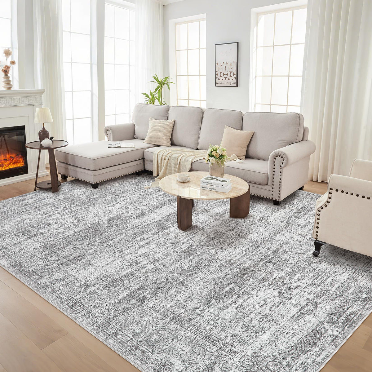 DMOYEST Area Rug Living Room Rugs 5x7 Washable Abstract Beige Blue Carpet