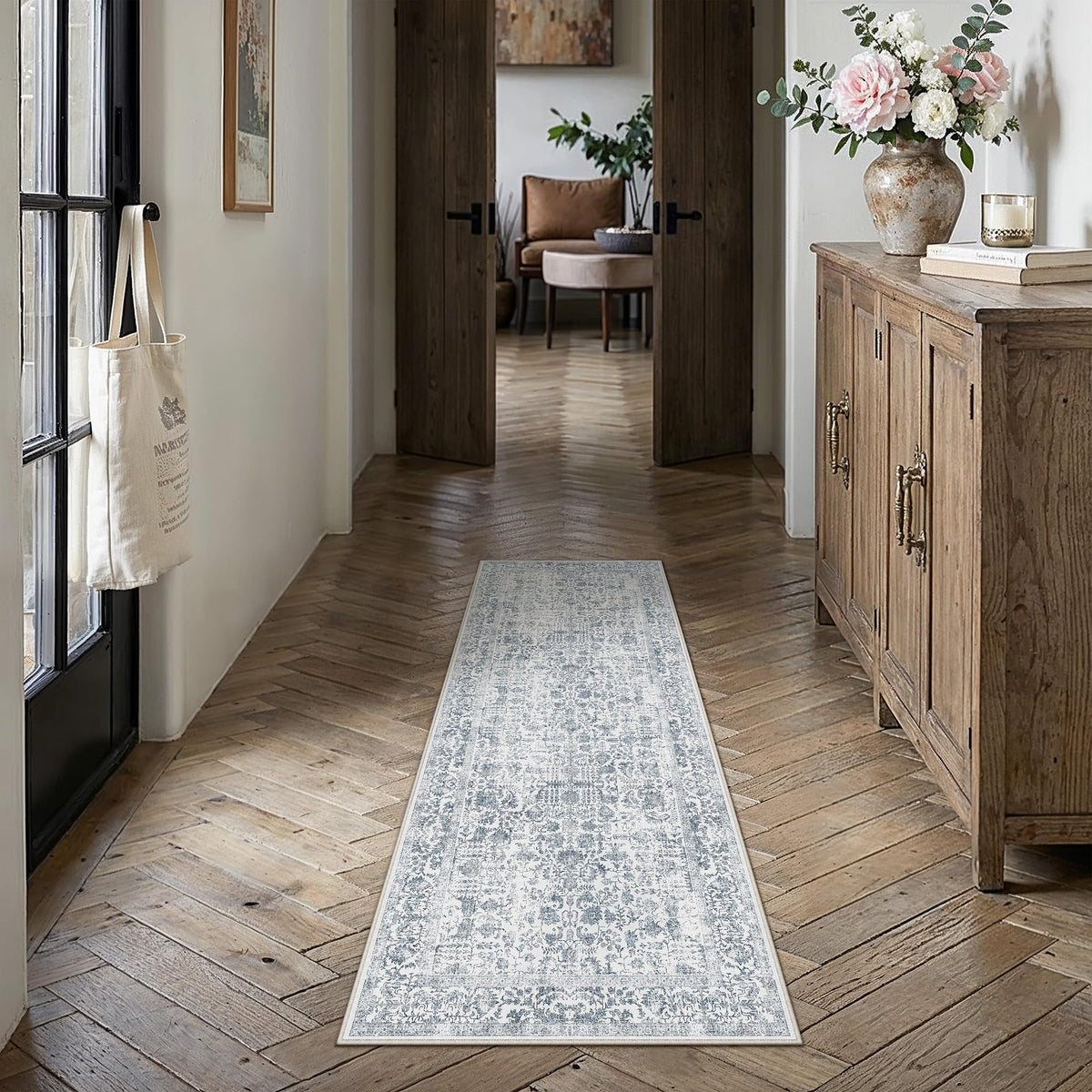 PureCozy Beige Area Rug 5x7 Vintage Farmhouse Floral