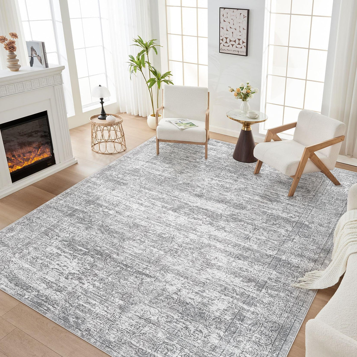 DMOYEST Area Rug Living Room Rugs 5x7 Washable Abstract Beige Blue Carpet