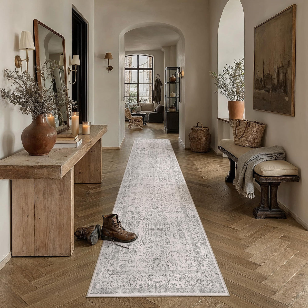 PureCozy Beige Area Rug 5x7 Vintage Farmhouse Floral