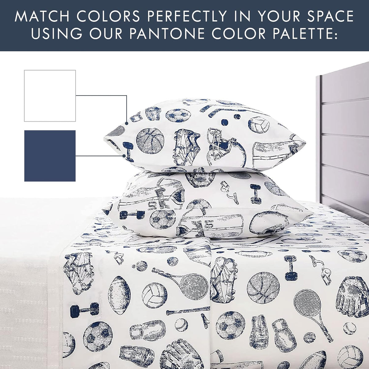 Kids Sports Bedding Set Full Size, Super Soft Baseball, Football, Soccer Themed Bedsheets for Teens and Children, Wrinkle Resistant Premium Flat and Fitted Sheets for Boys and Girls Sports Room Décor