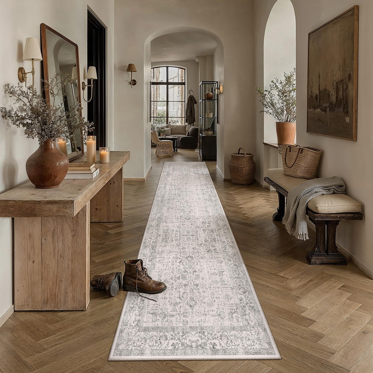 PureCozy Beige Area Rug 5x7 Vintage Farmhouse Floral