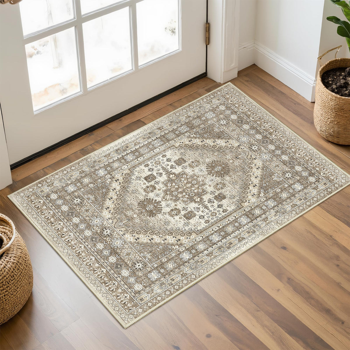 4x6 Area Rugs for Living Room, Non Slip Rugs for Bedroom, Beige