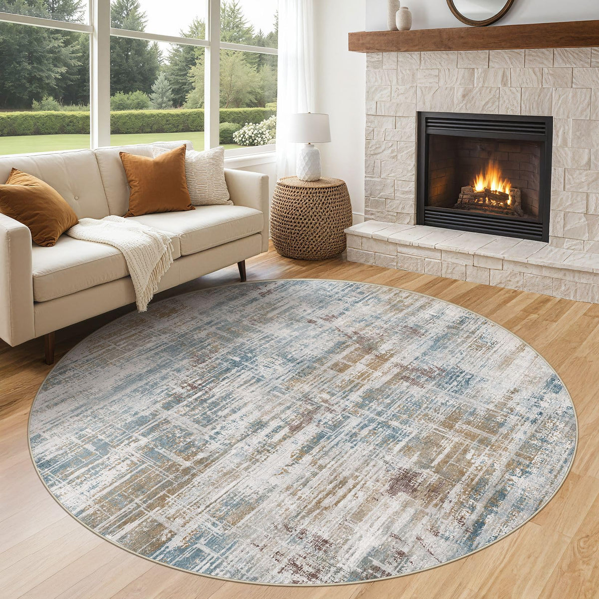 UERMEI 6x9 Area Rug for Living Room Washable Abstract Blue Brown Carpet