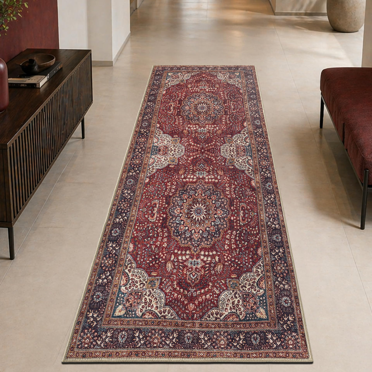 Keen Home Design Vintage Washable Area Rug, Non-Slip Low Pile, 5x7