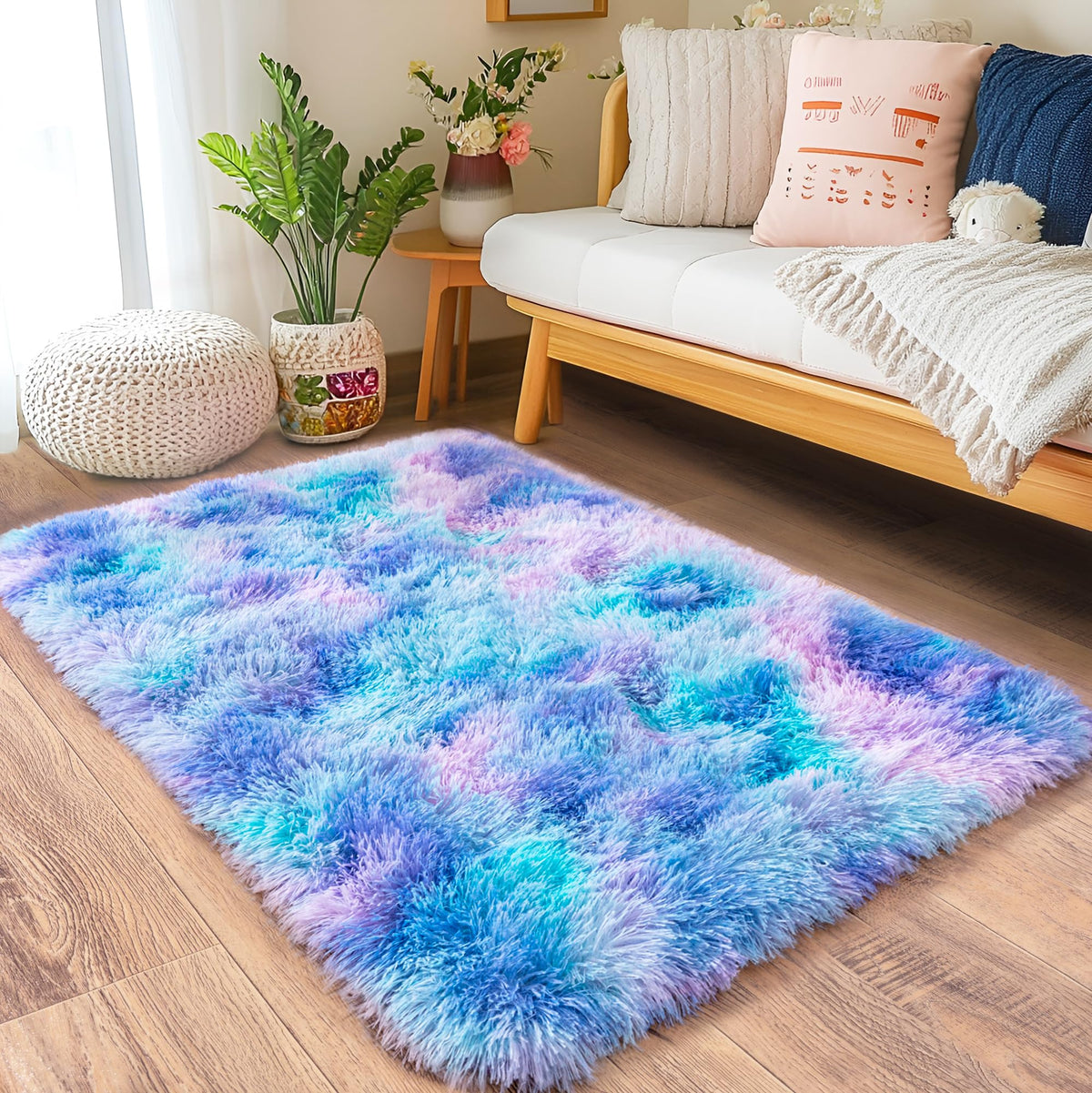 Black Rug for Bedroom, Soft Shaggy Modern Shag 4x6 Area Rugs for Living Room, Upgrade Non-Slip Plush Fluffy Carpet for Kids Boys Girls Room Dorm Home Decor Aesthetic