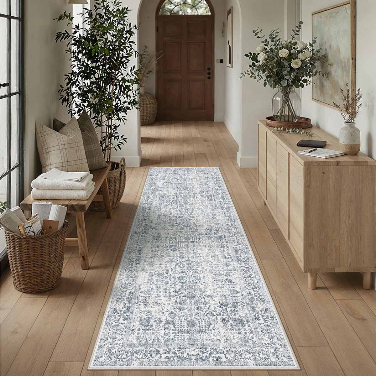 PureCozy Beige Area Rug 5x7 Vintage Farmhouse Floral