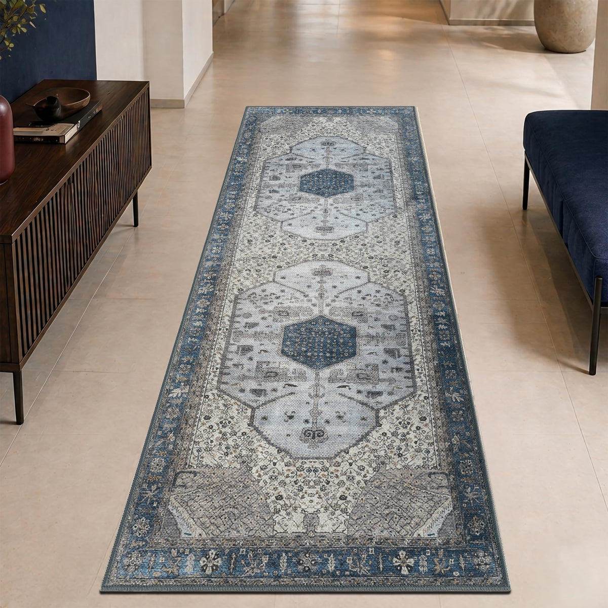 Keen Home Design Vintage Washable Area Rug, Non-Slip Low Pile, 5x7
