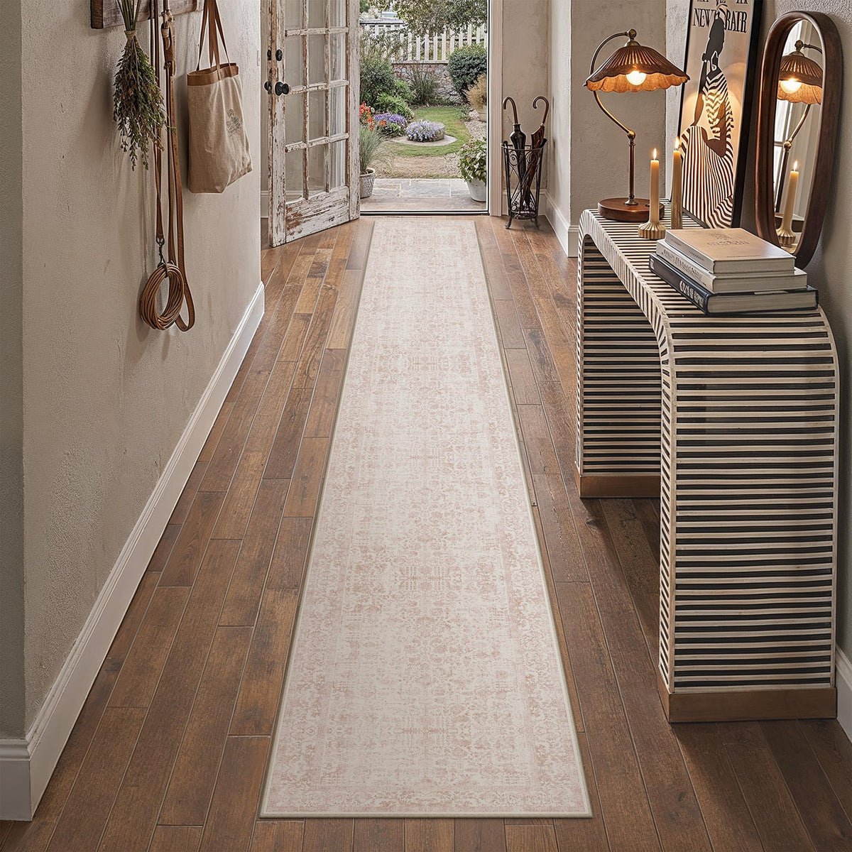 PureCozy Beige Area Rug 5x7 Vintage Farmhouse Floral