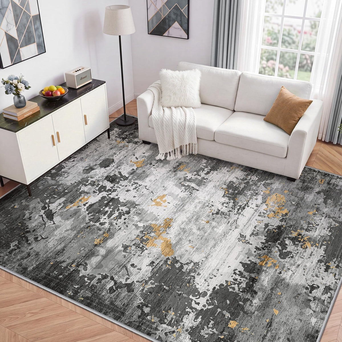 LIVELYGLOW 5x7 Washable Abstract Area Rug, Small Indoor Bedroom Dorm Rug