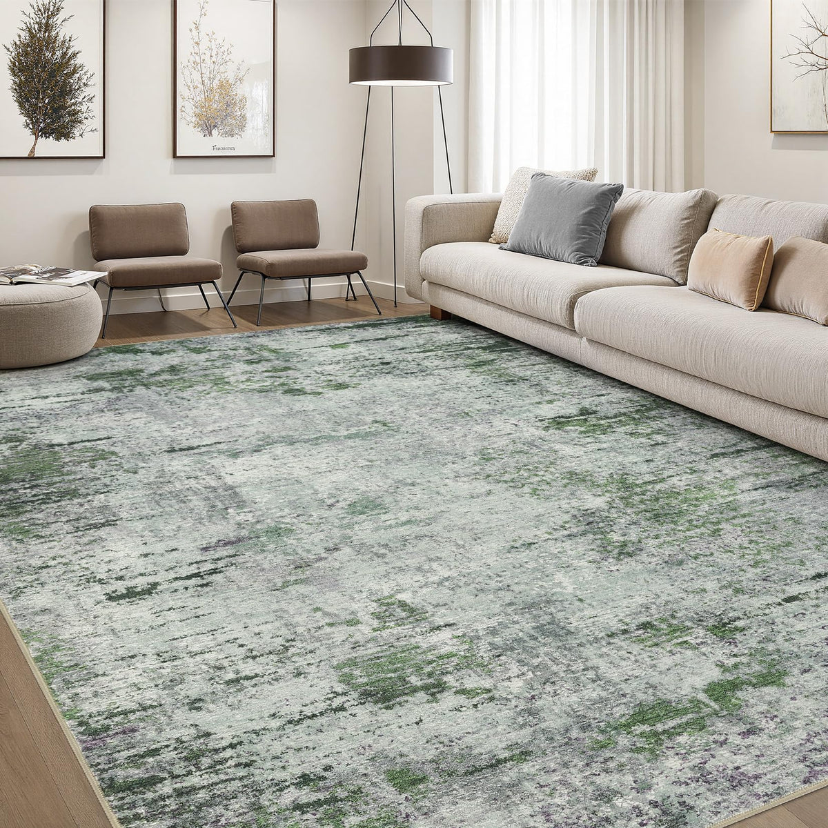 DMOYEST Area Rug Living Room Rugs 5x7 Washable Abstract Beige Blue Carpet