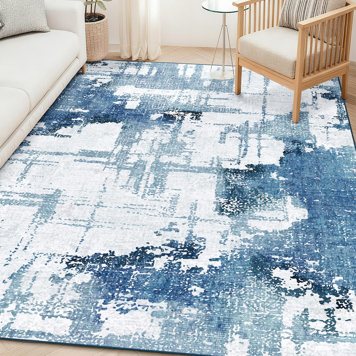 Beige Rug 3x5 Washable Area Rugs for Bedroom Living Room Kitchen Entryway Bedside,Small Modern Marble Abstract Non Slip Carpet