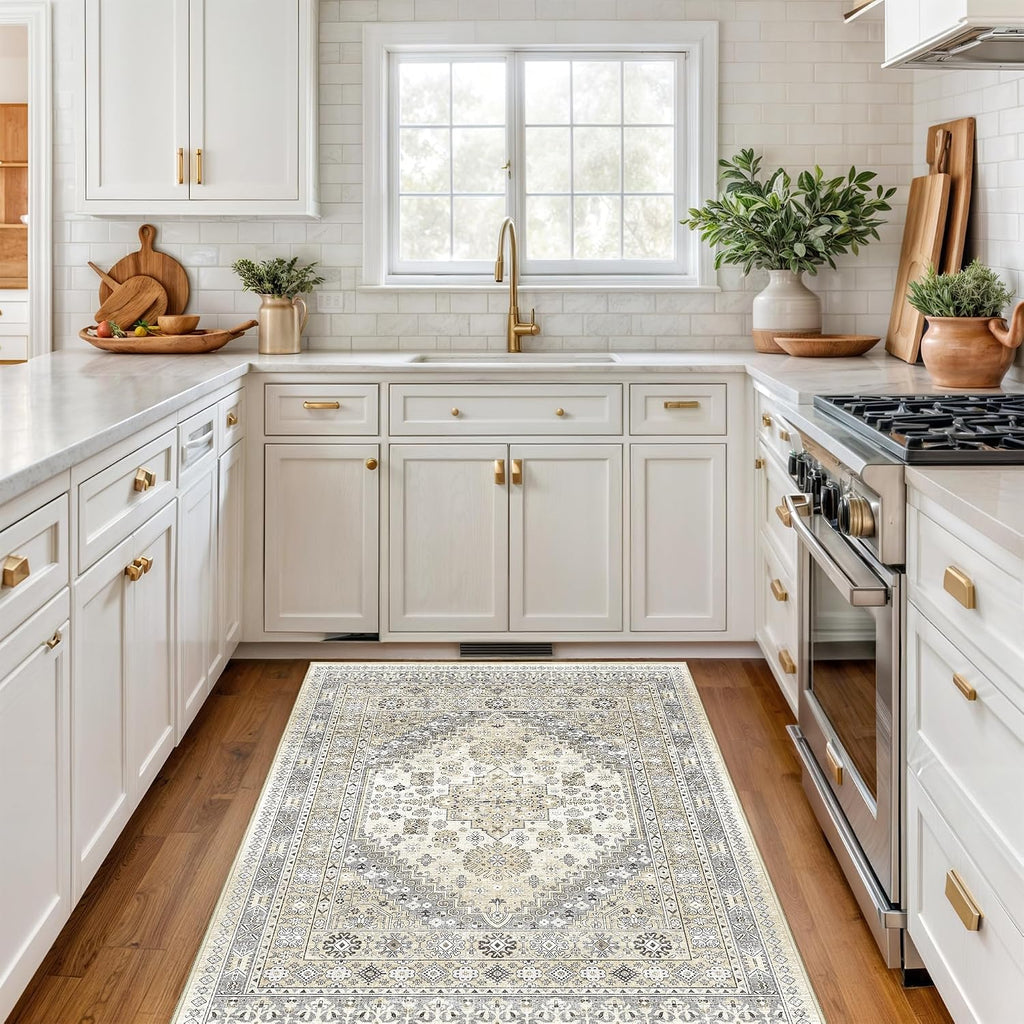 4x6 Area Rugs for Living Room, Non Slip Rugs for Bedroom, Beige