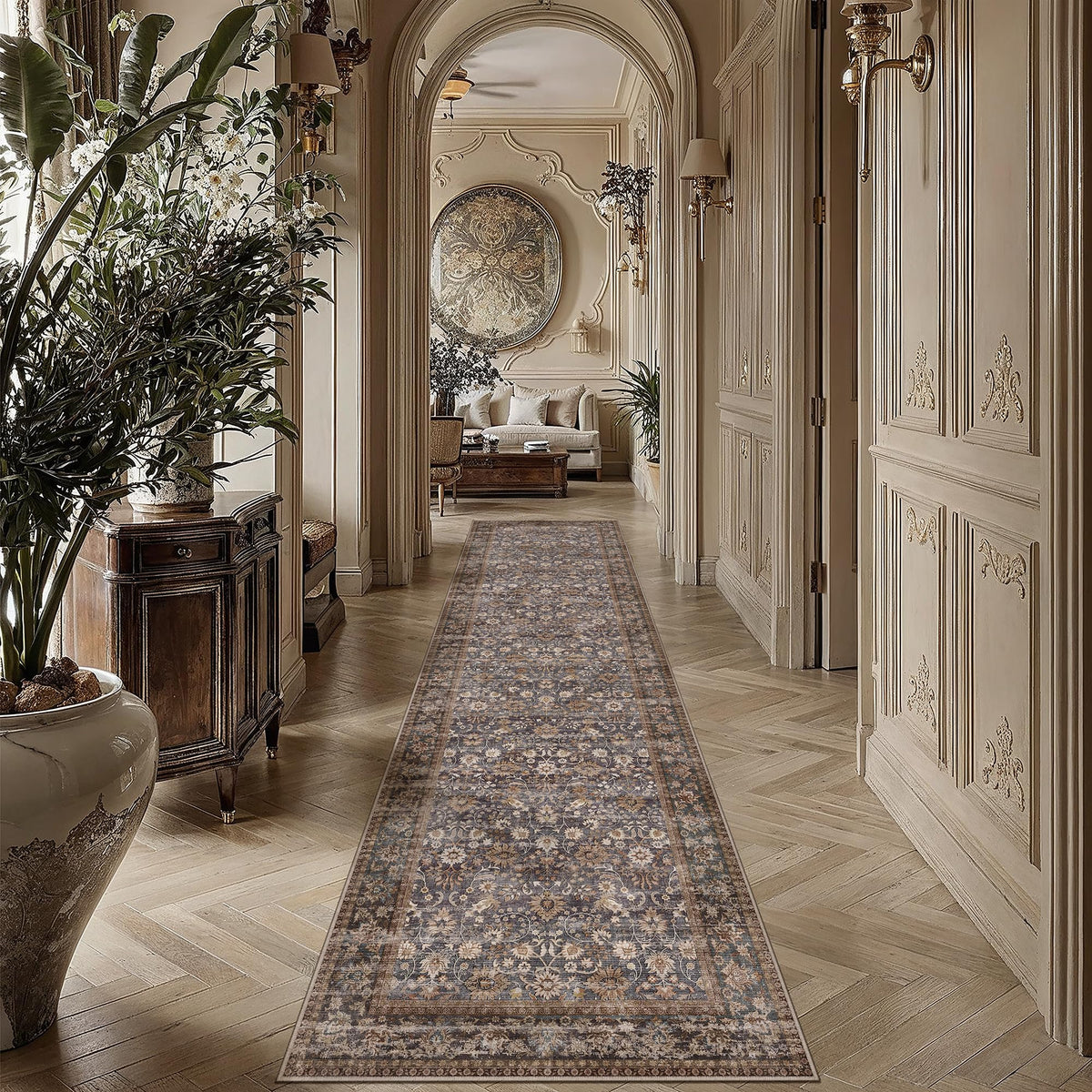 HUGEAR 2x6 Brown Vintage Floral Washable Runner Rug for Hallway