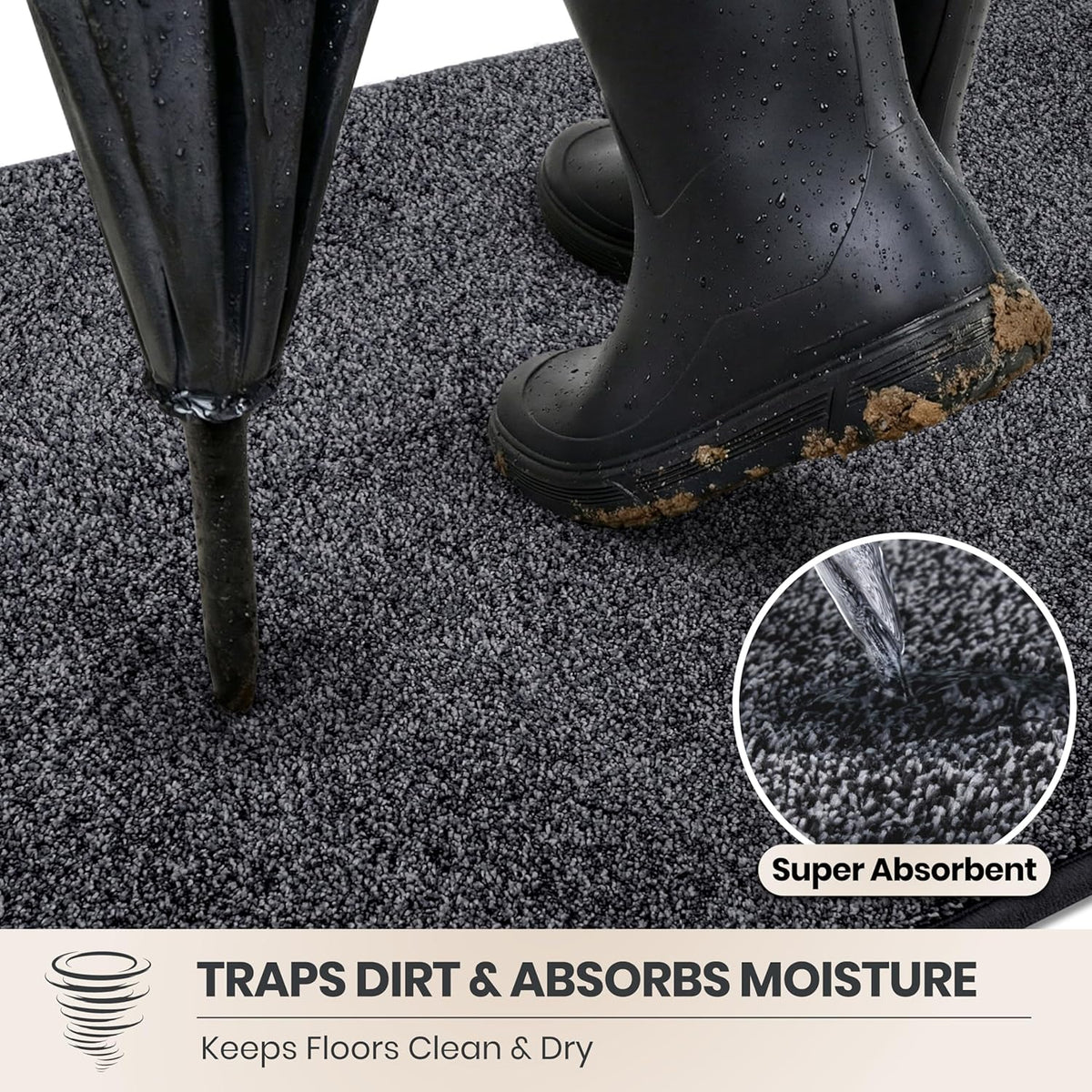 PURRUGS Dirt Trapping Indoor Door Mat, 20" x 31.5", Bluish Grey-Black