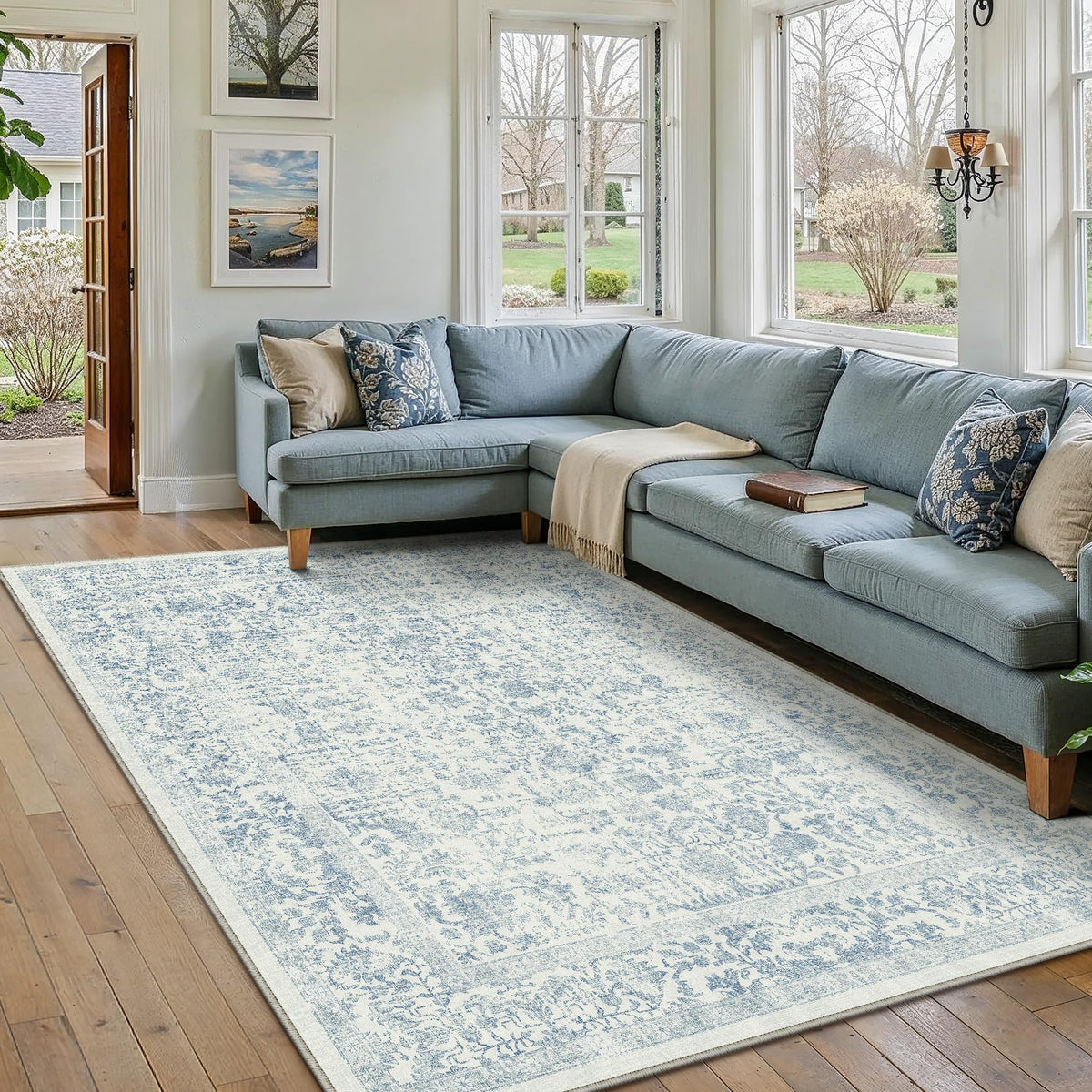 PureCozy Beige Area Rug 5x7 Vintage Farmhouse Floral