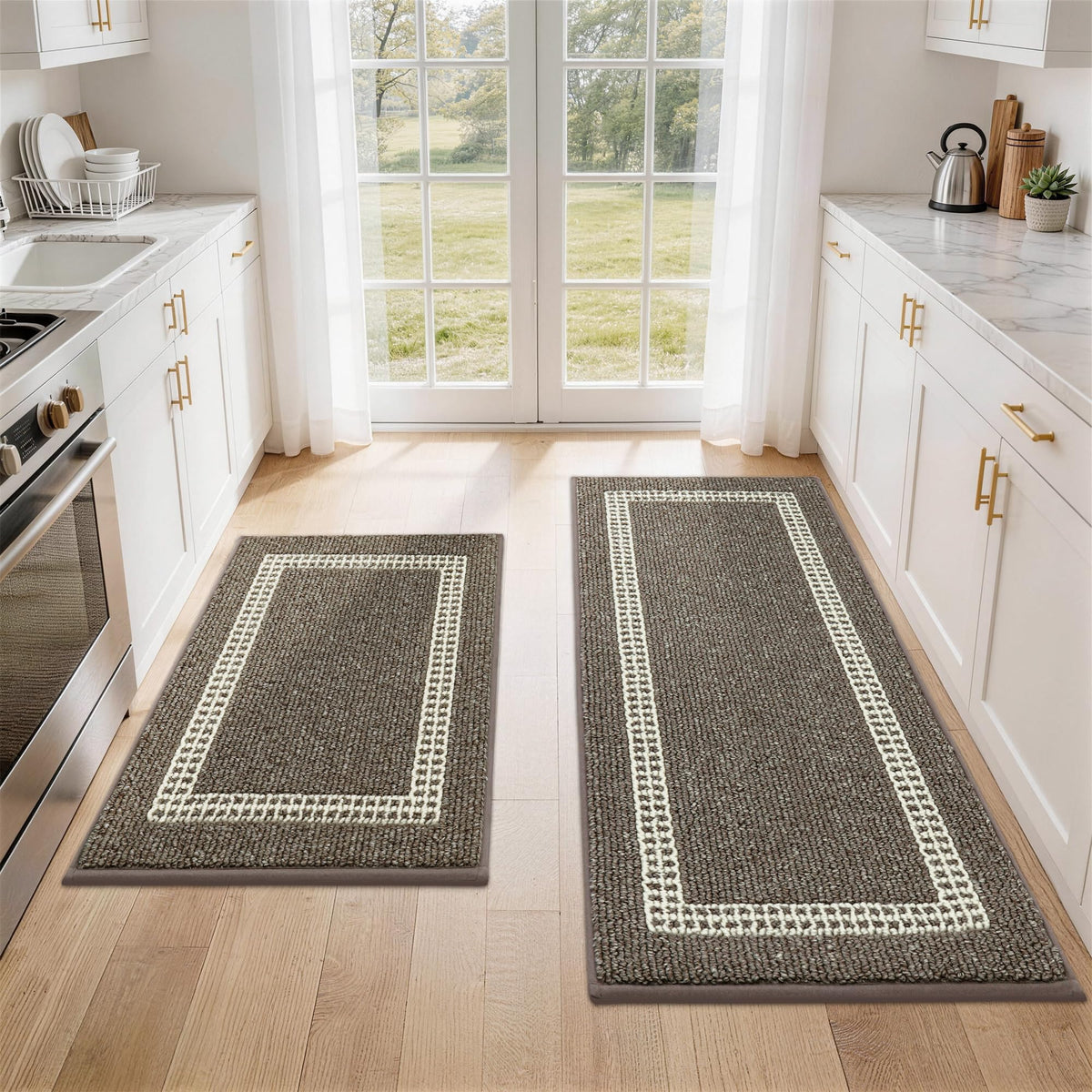 COSY HOMEER 48x20Inch/30X20Inch Kitchen Rug Mats,Grey