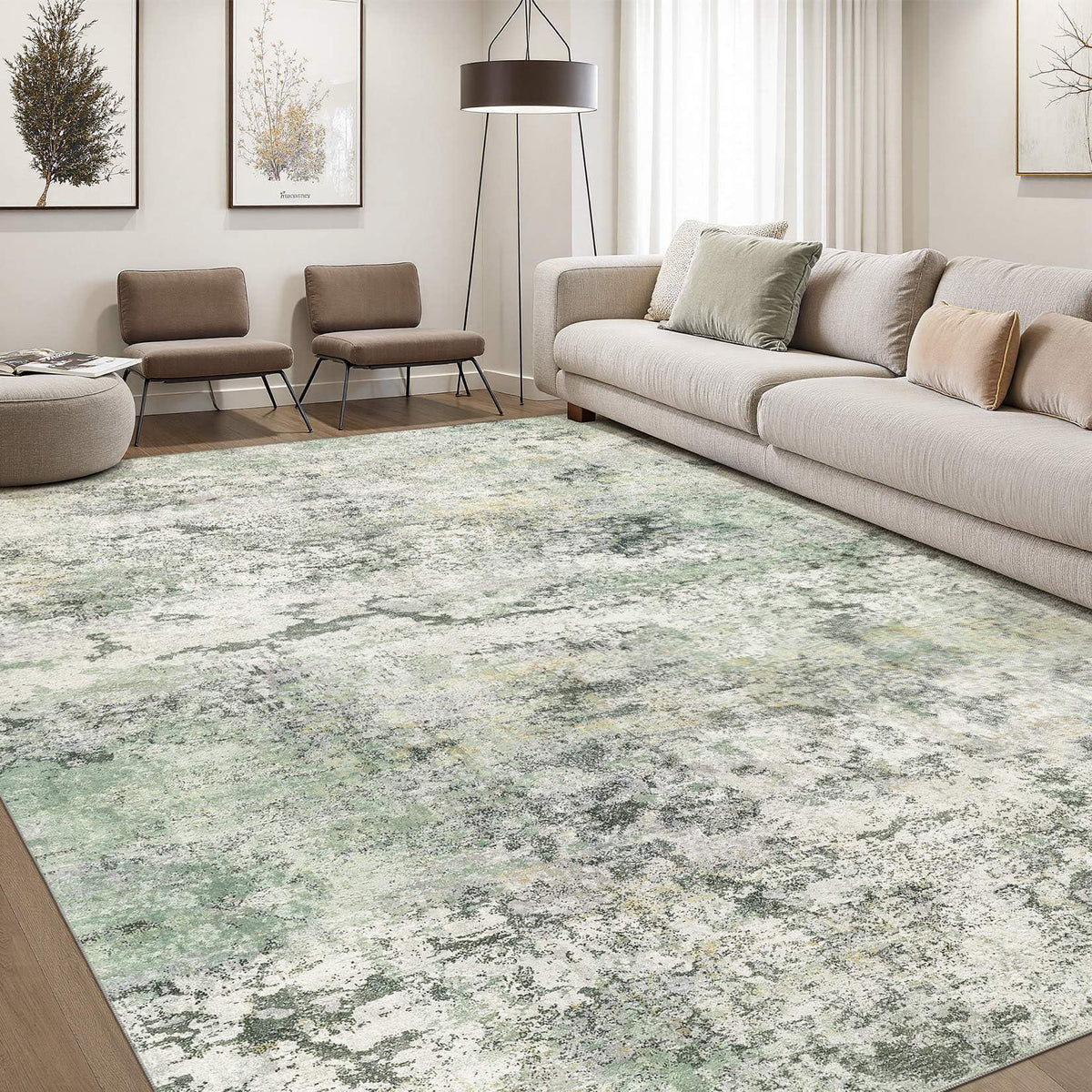 DMOYEST Area Rug Living Room Rugs 5x7 Washable Abstract Beige Blue Carpet