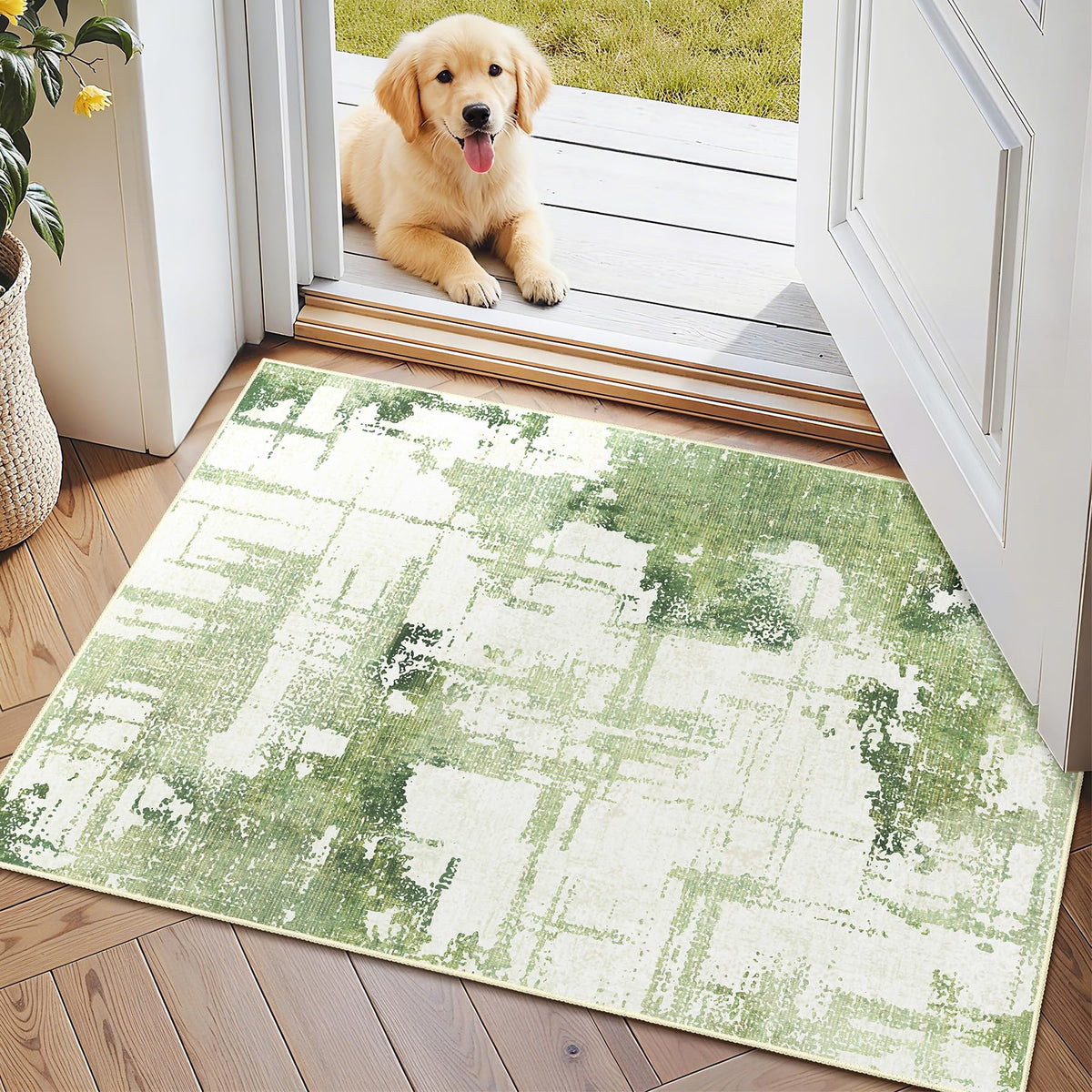 Beige Rug 3x5 Washable Area Rugs for Bedroom Living Room Kitchen Entryway Bedside,Small Modern Marble Abstract Non Slip Carpet