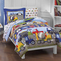 dream FACTORY Trucks Tractors Cars Boys 5-Piece Bedding Kids Construction Comforter Sheet Set, Twin Blue Red Multi