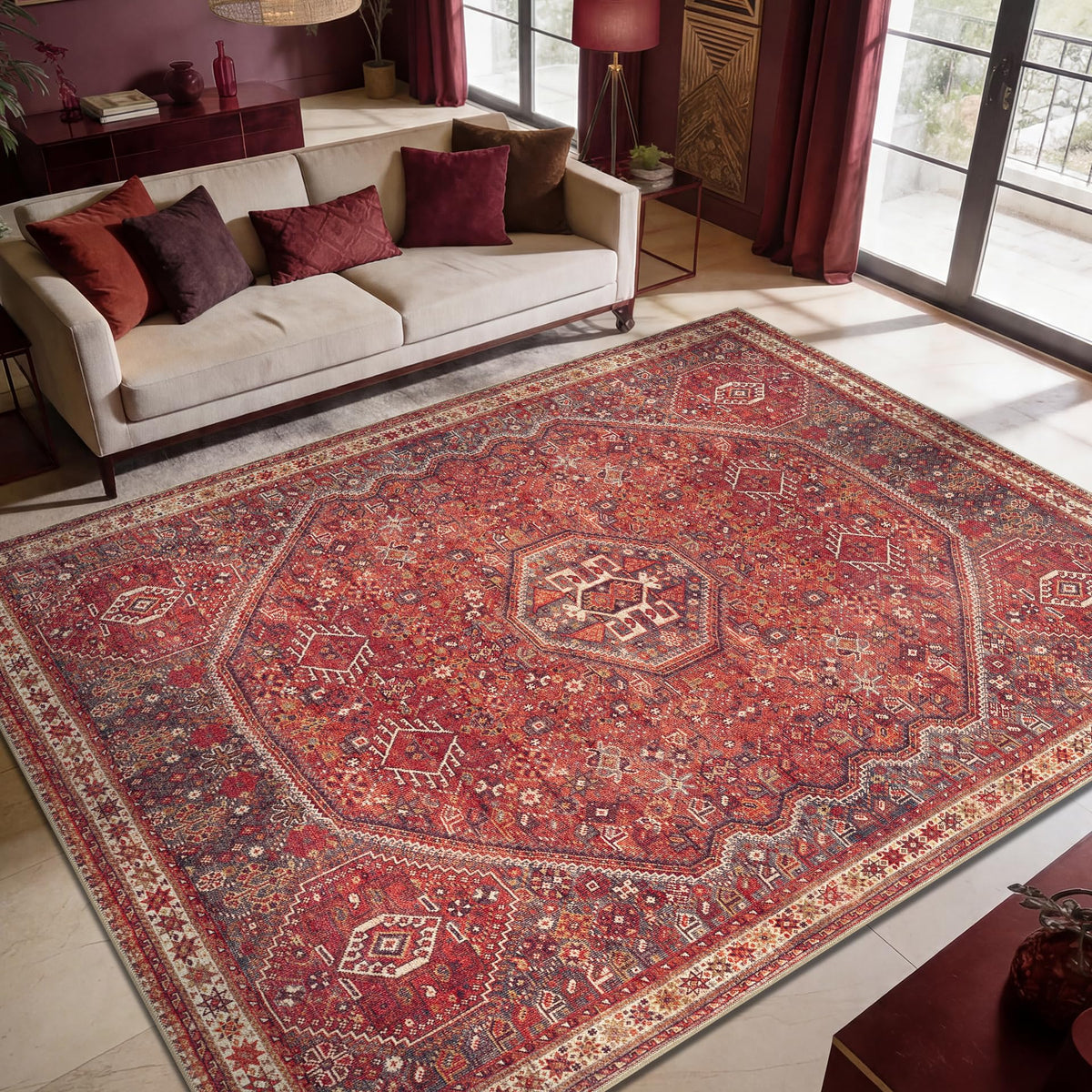 Keen Home Design Vintage Washable Area Rug, Non-Slip Low Pile, 5x7