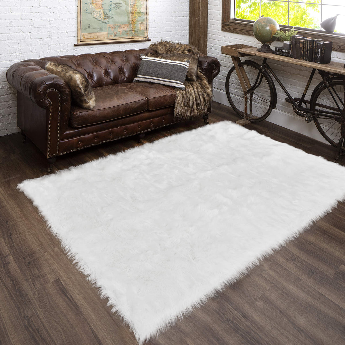 Latepis White Faux Fur Sheepskin Rug 4x6 for Living Room, Fuzzy Rugs Fluffy Washable Rug for Bedroom, Playroom, Luxury Room Decor, Rectangle