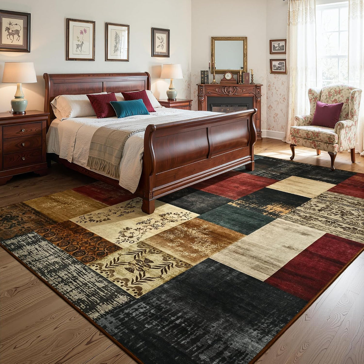 Tepook 4x6 Area Rugs for Living Room, Washable Large Geometric Bedroom Rug