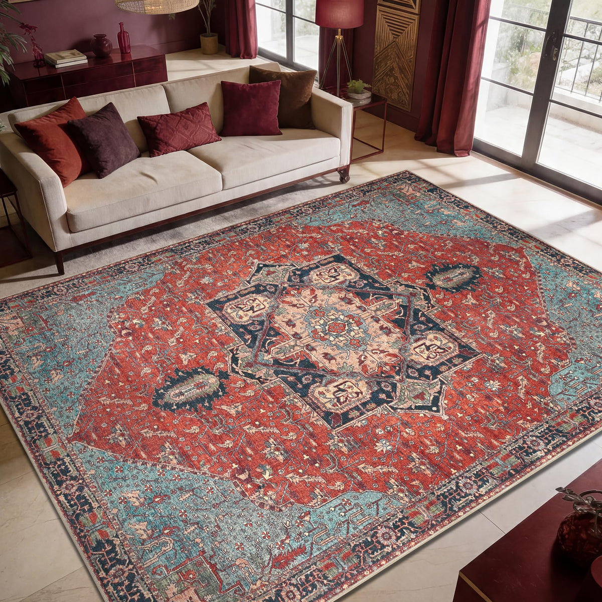 Keen Home Design Vintage Washable Area Rug, Non-Slip Low Pile, 5x7