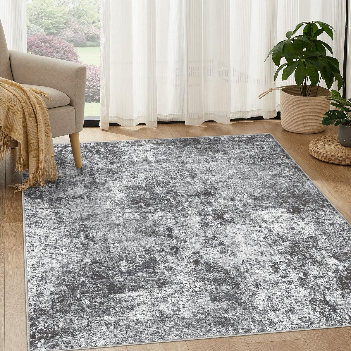 DMOYEST Area Rug Living Room Rugs 5x7 Washable Abstract Beige Blue Carpet