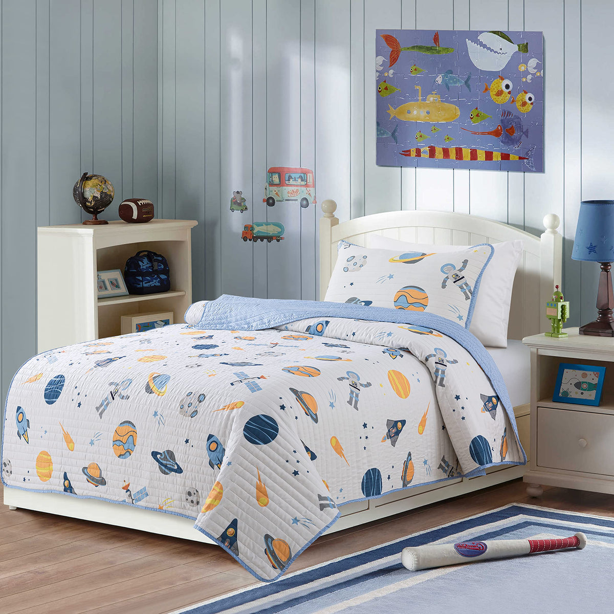 Soul & Lane - Dinosaur Quilt Set, Kids Dino Bedding, Twin with 1 Sham