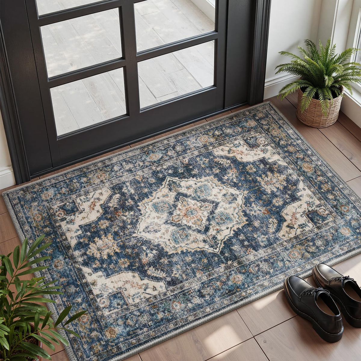 AMOAMI-Area Rug 5X7 Rugs for Living Room-Vintage Soft Beige Rugs for Bedroom-Non Slip Carpet-Machine Washable Rug for Dining Room Living Room Bedroom Office Under Table-Beige