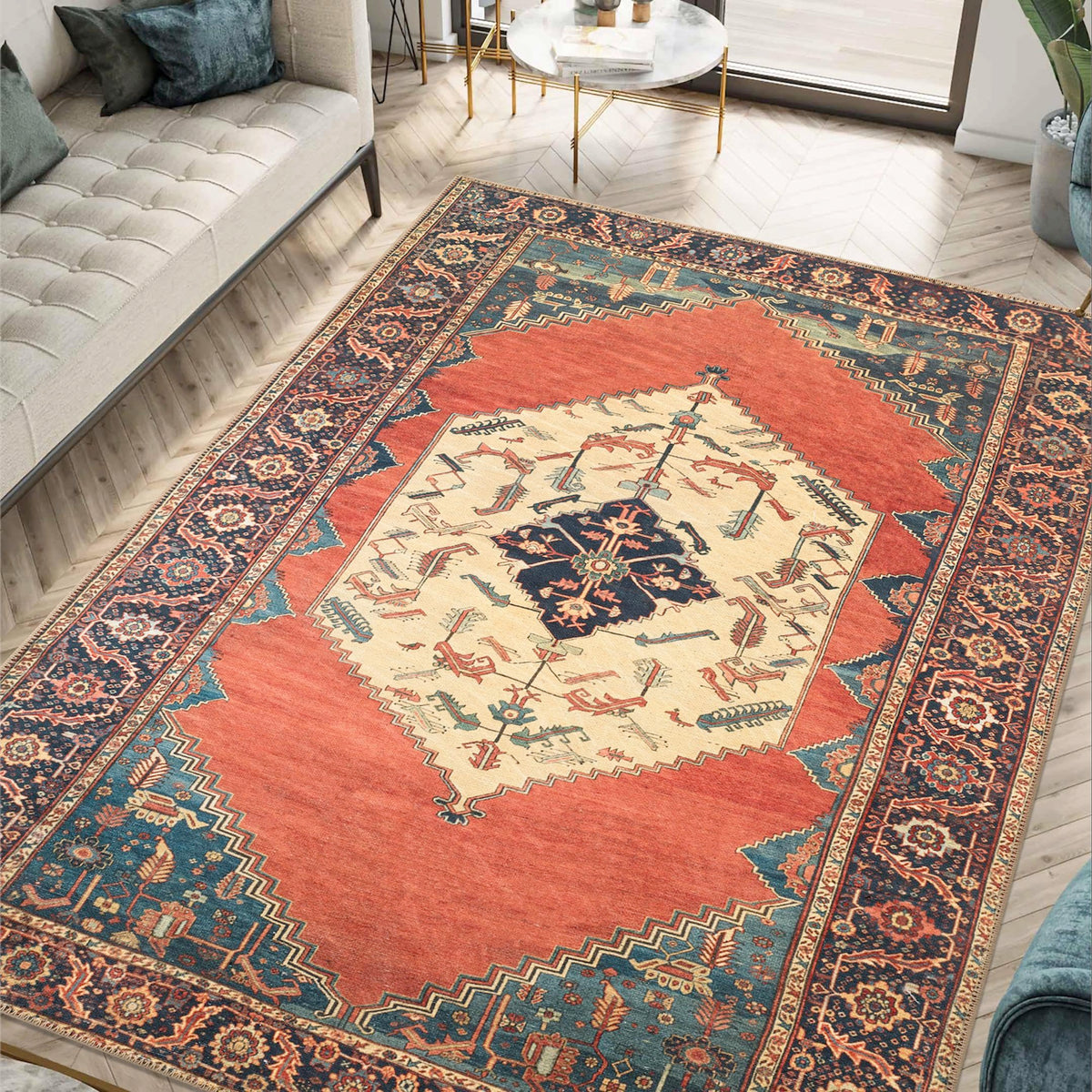 Keen Home Design Vintage Washable Entryway Rug, Non-Slip Low Pile, 3x5