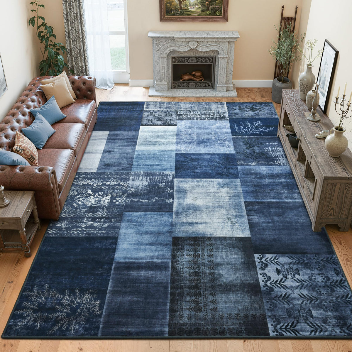 Tepook 4x6 Area Rugs for Living Room, Washable Large Geometric Bedroom Rug