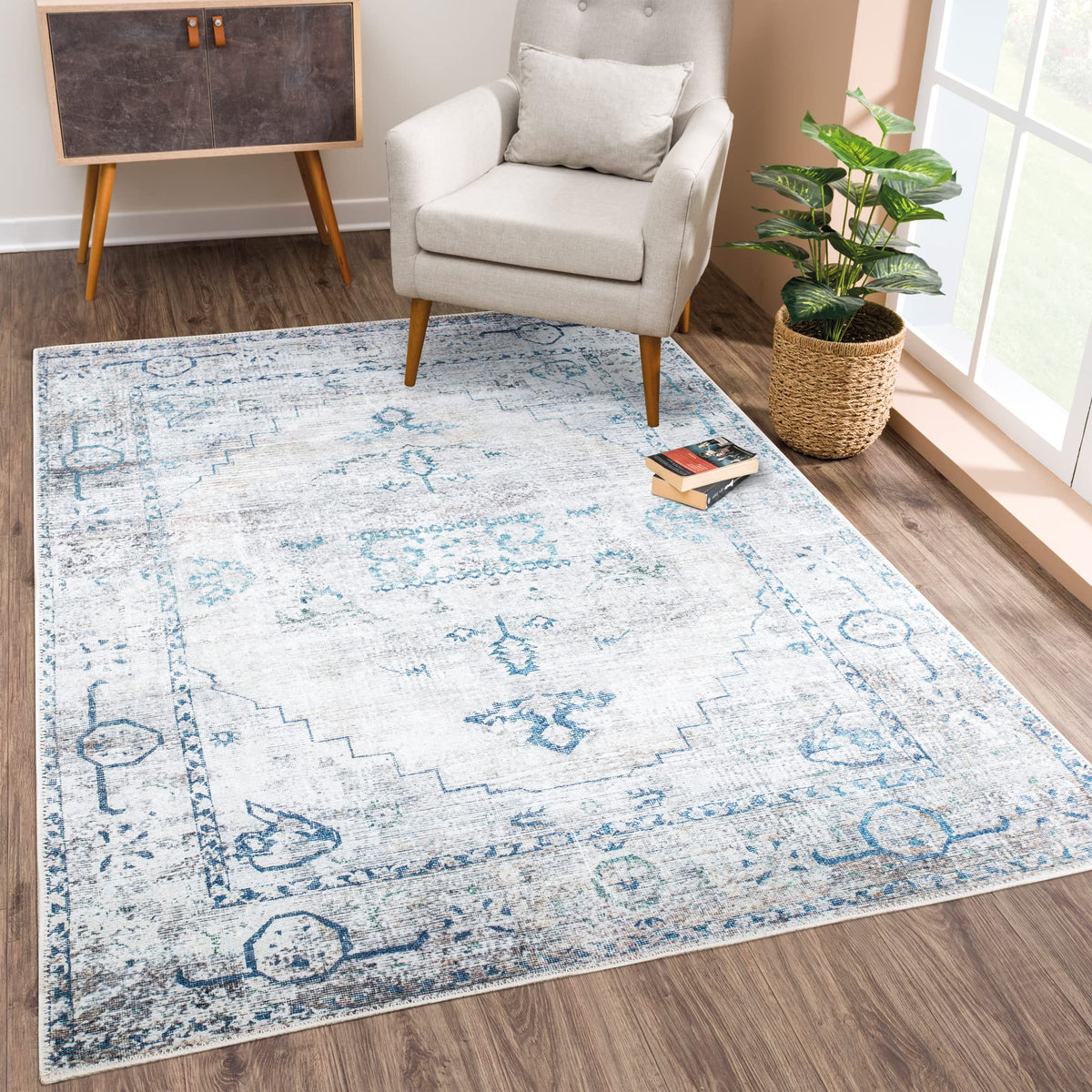 Bloom Rugs Washable Non-Slip 8' x 10' Rug - Gray/Charcoal/Blue Modern Abstract Area Rug for Living Room, Bedroom, Dining Room, and Kitchen - Exact Size: 8' x 10'