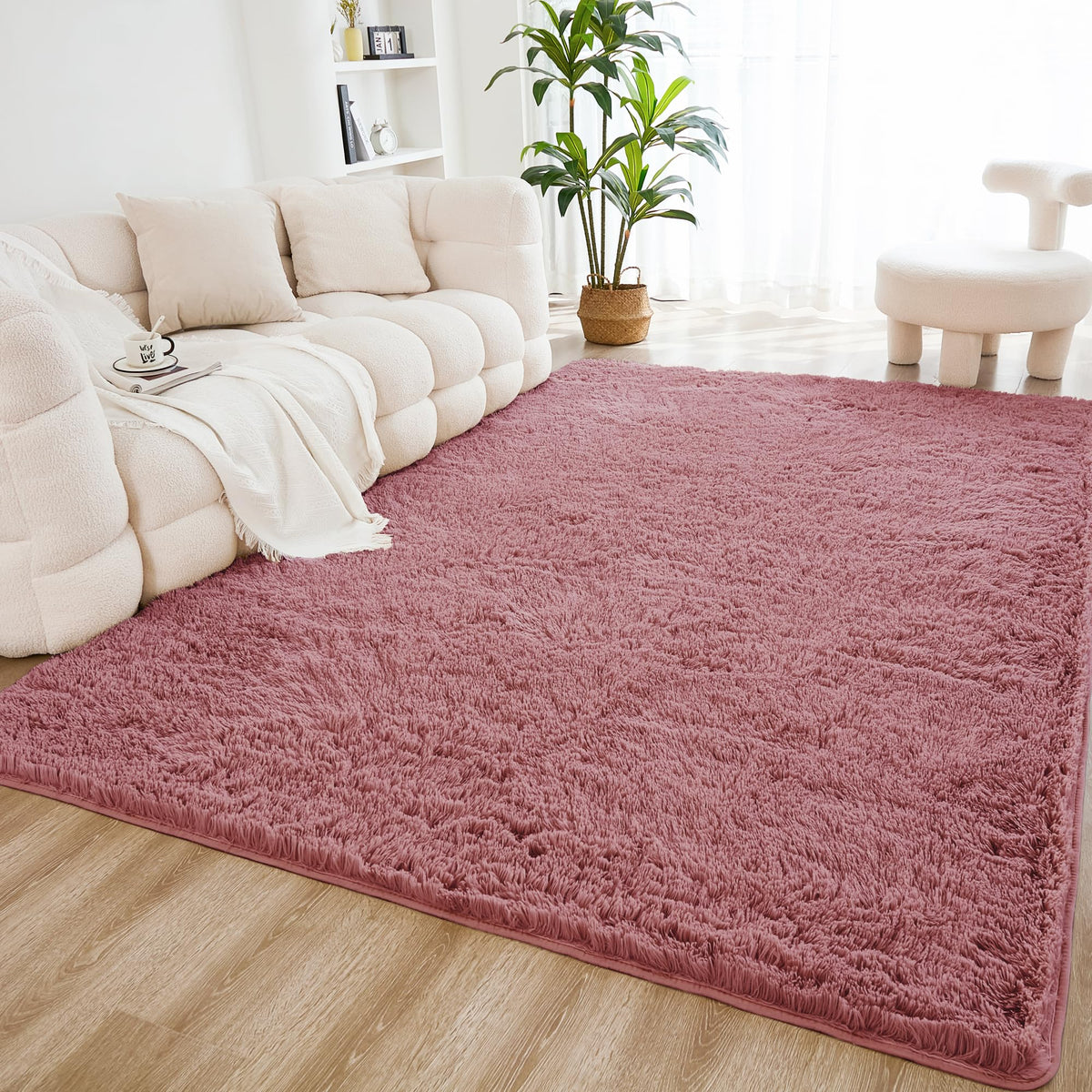 Litanika 4x6 Shag Area Rug for Bedroom, Tie-Dyed Beige Plush Rug