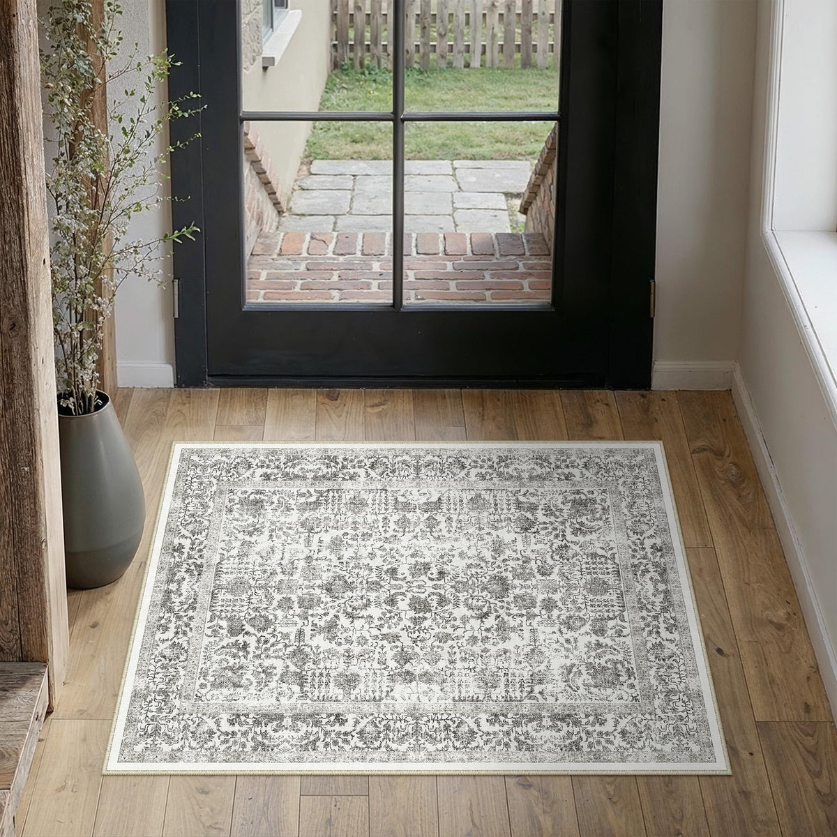 PureCozy Beige Area Rug 5x7 Vintage Farmhouse Floral