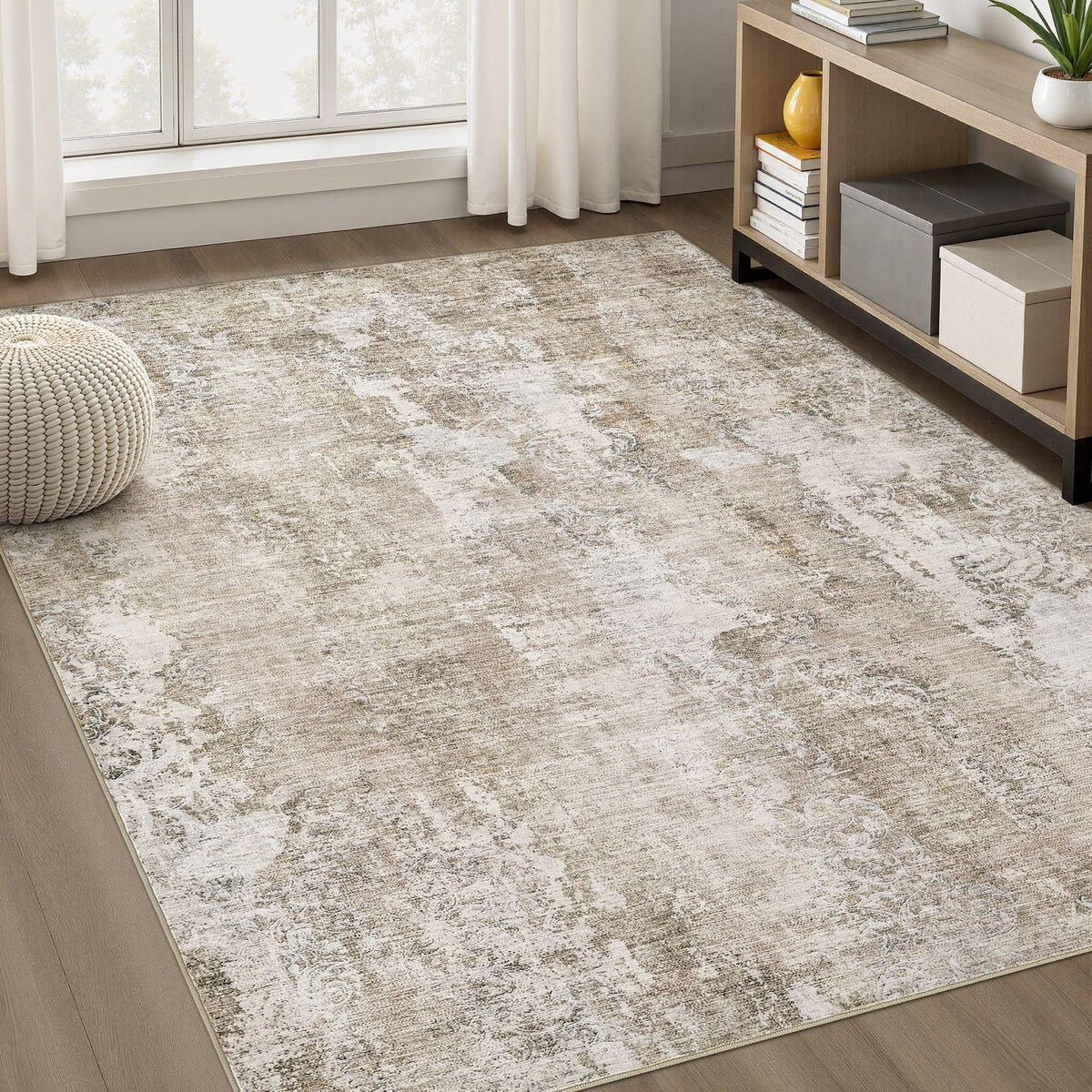 DMOYEST Area Rug Living Room Rugs 5x7 Washable Abstract Beige Blue Carpet