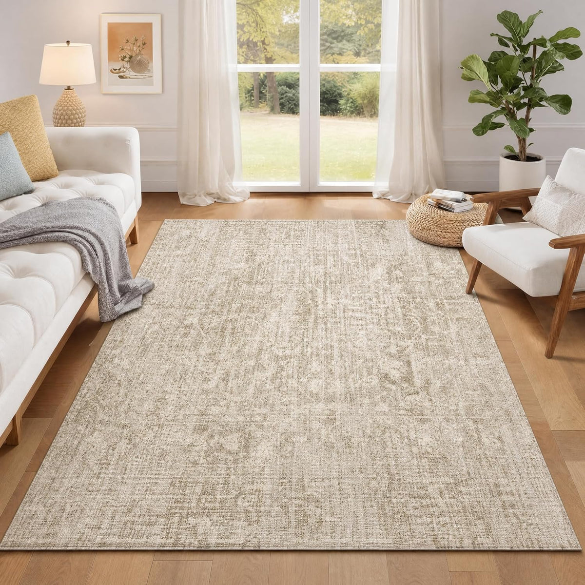 RUGIXE 5x7 ft Beige Washable Area Rug for Living Room,Vintage Boho,Non Slip