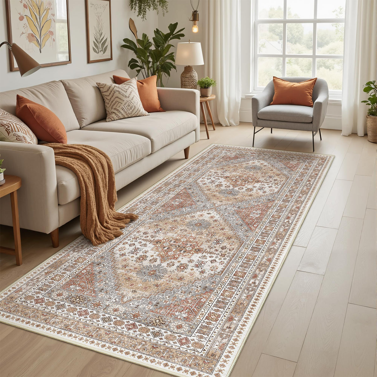 4x6 Area Rugs for Living Room, Non Slip Rugs for Bedroom, Beige