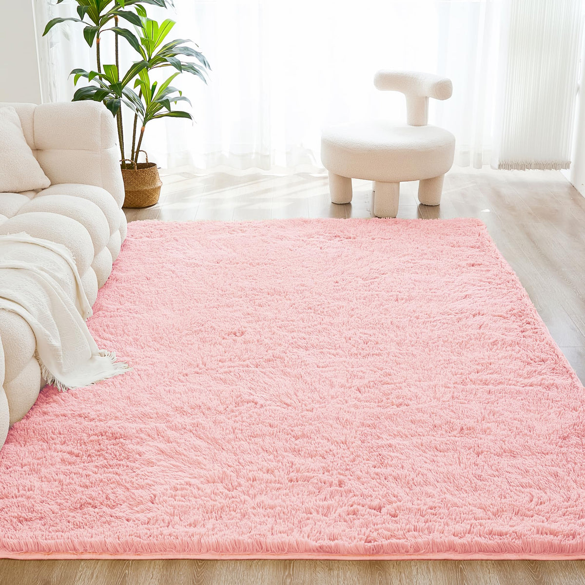 Litanika 4x6 Shag Area Rug for Bedroom, Tie-Dyed Beige Plush Rug